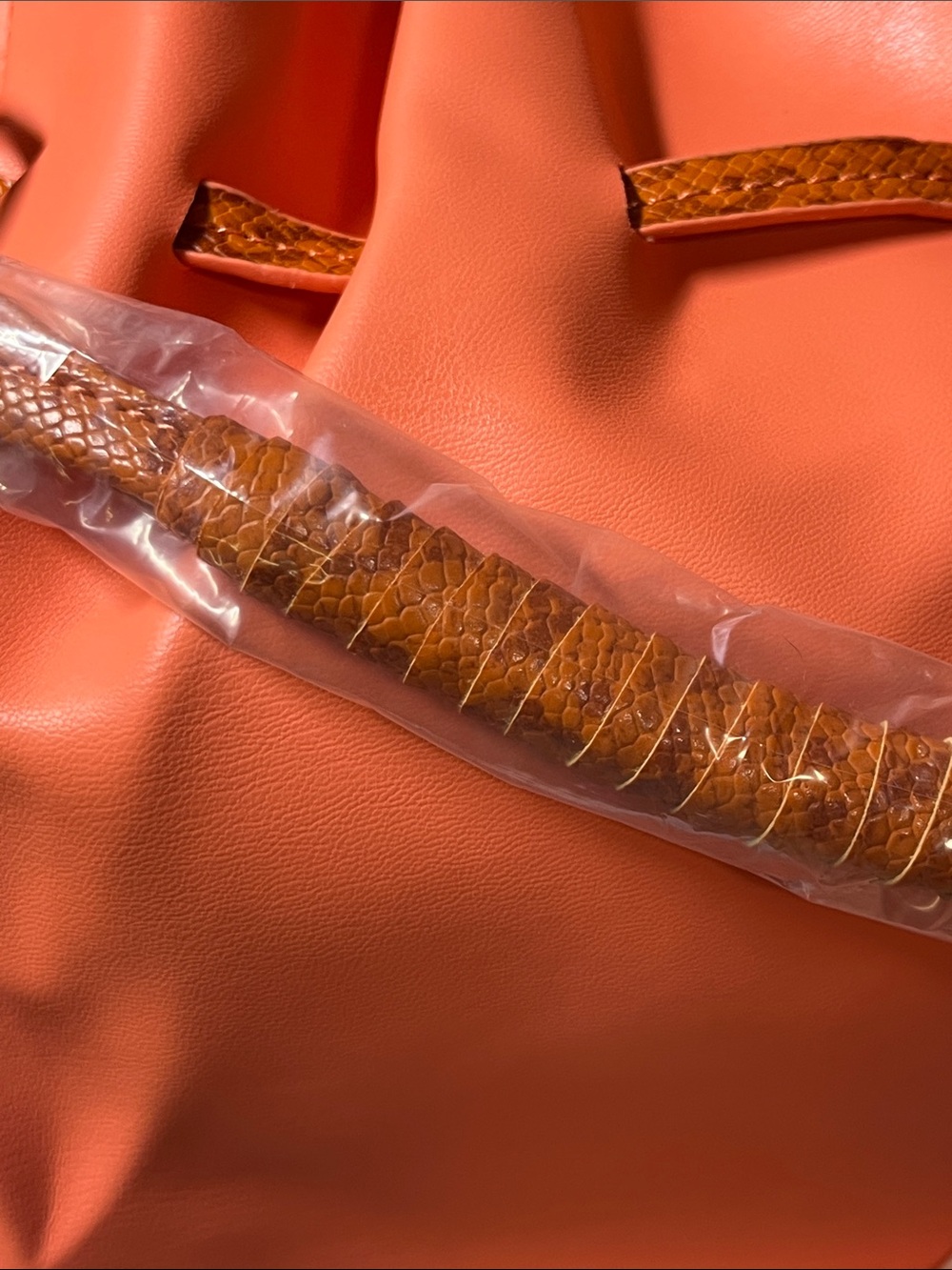 Badgley Mischka Coral-Orange Vegan Leather Shoulder /Crossbody w snake skin trim - Picture 9 of 16